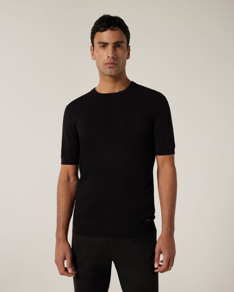 Crew Short Sleeve Knit, Black, hi-res